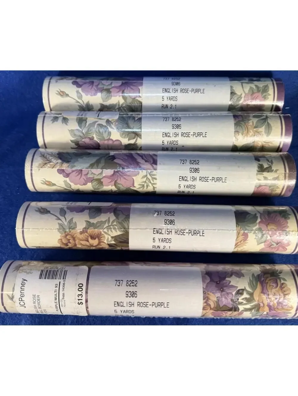 5 Rolls JCPenney ENGLISH ROSE- Purple Wallpaper Border 5 Yards Ea Vintage Floral